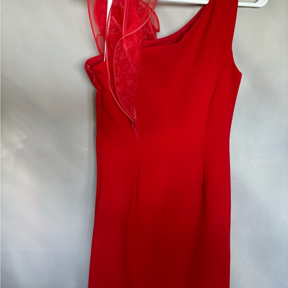 Karl Lagerfeld One Shoulder Red Dress with Floral Accent - Picture 4 of 5